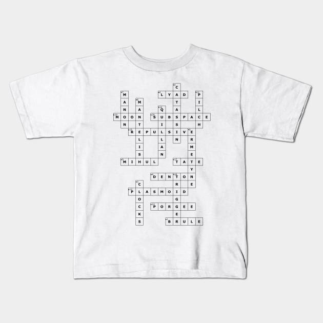 (1962ATOTC) Crossword pattern with words from a famous 1962 science fiction book. Kids T-Shirt by ScienceFictionKirwee